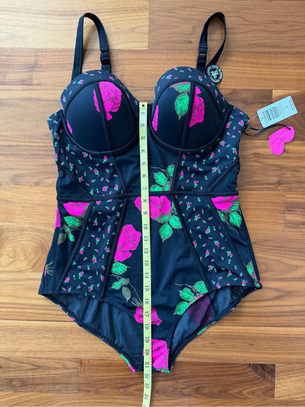 NWT Torrid x Betsy Johnson Black Pink Rose Swimsuit Sz 12 / L Whimsigoth Floral - Picture 6 of 16